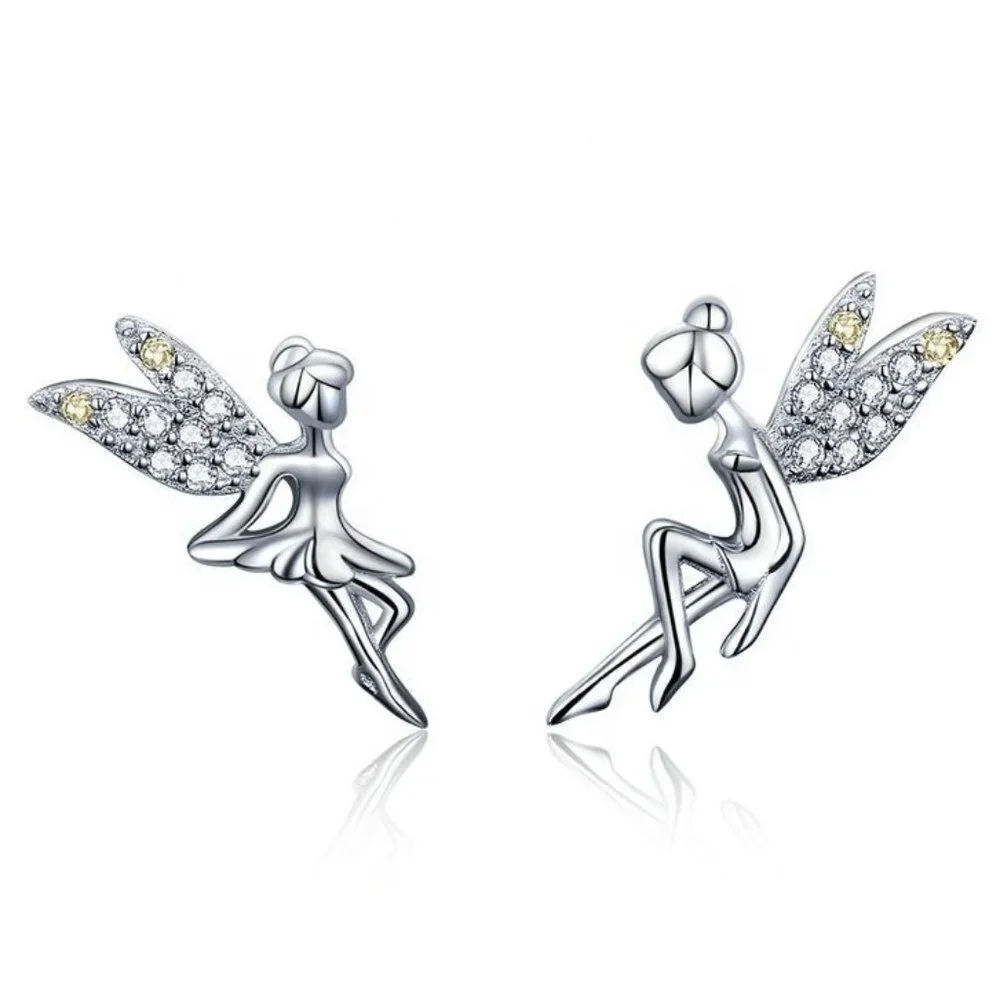 💝Dainty White CZ Sweet Wing Fairies Stud Earrings for Women, GPMB1441